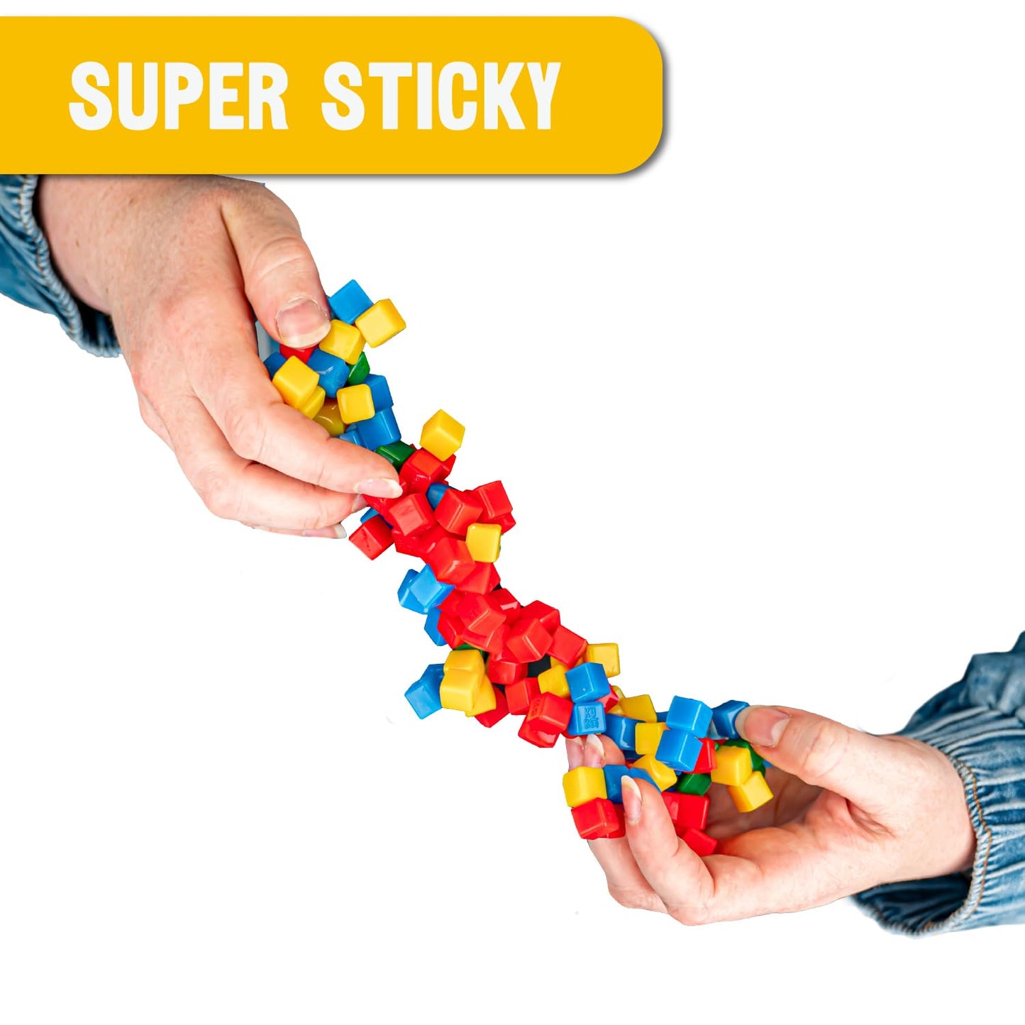 KOMARC GAMES StickiKubes, Mini Stacking Cubes that Stick to Anything, Non Toxic Kid Safe Sticky Blocks, Creative Construction Toy - 125 Cubes, 4 Colors, Tub