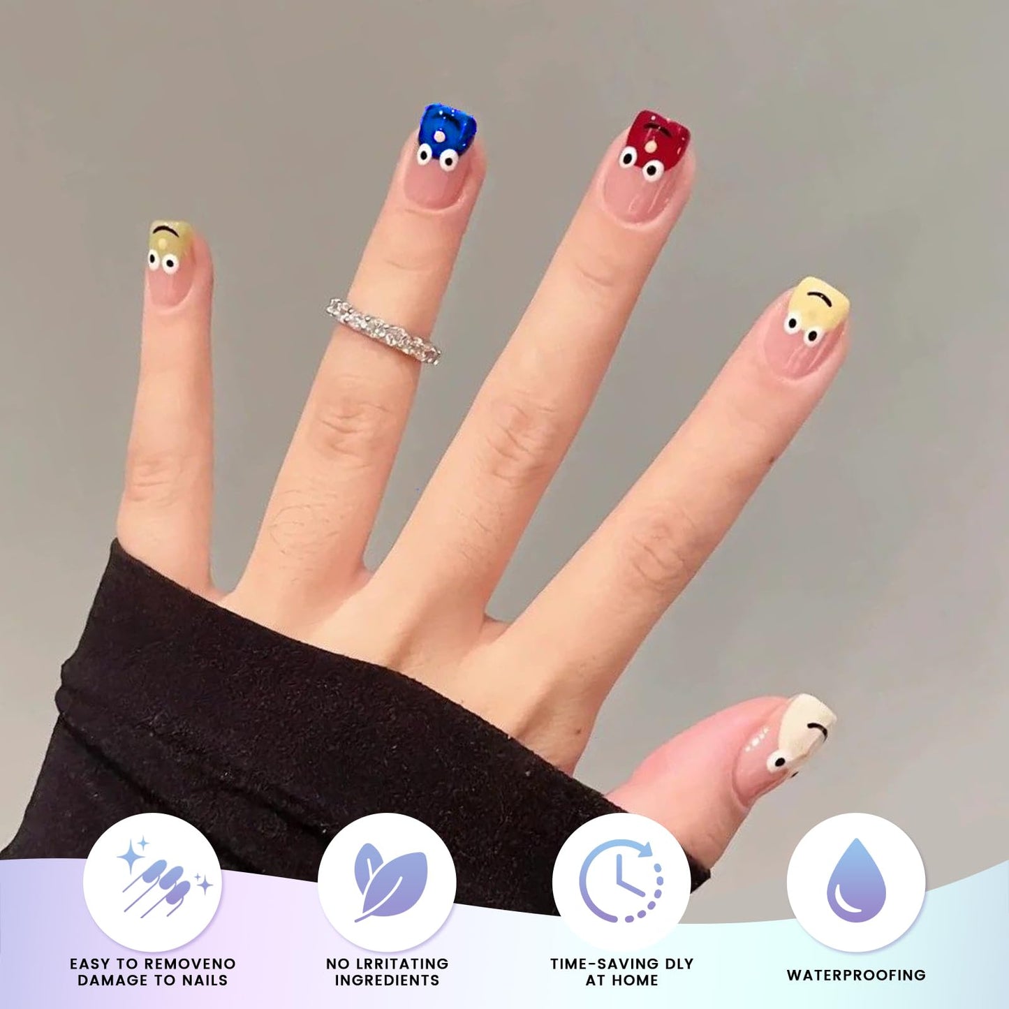 OAUEE Semi Cured Gel Nail Strips | Gel Nail Stickers with UV Light Required | Salon Quality, Easy Application and Removal（Colorful Faces）