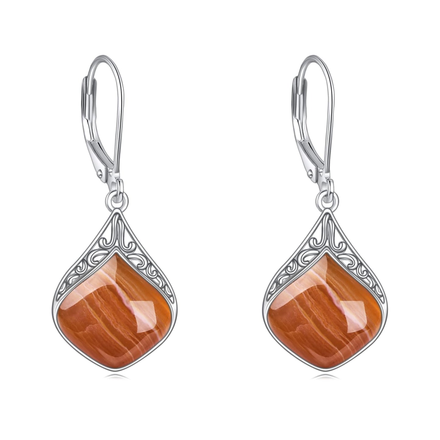 Orange Teardrop Earrings Sterling Silver Orange Agate Filigree Irish Celtic Teardrop Drop Earrings Jewelry Christmas Gifts For Women