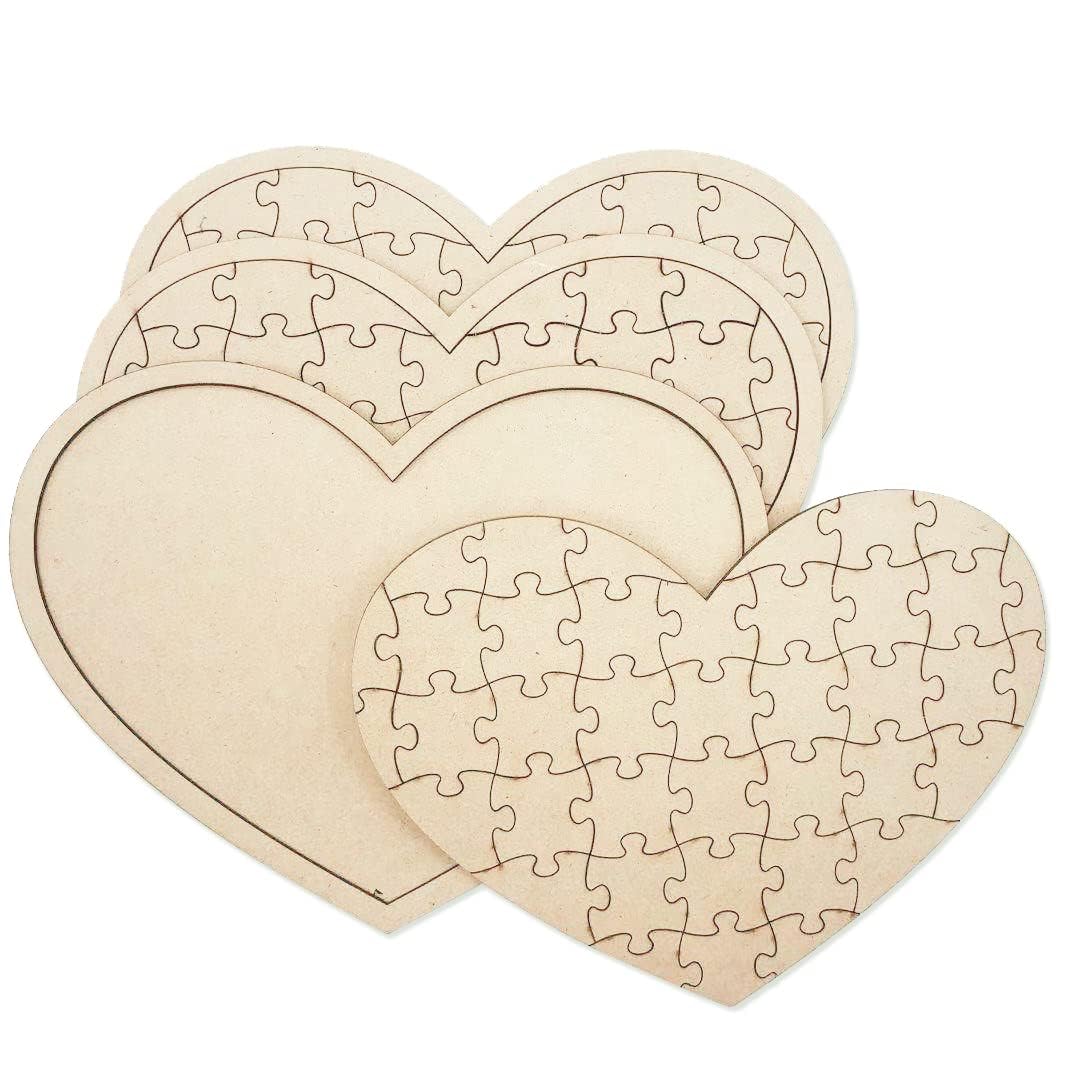 3 Pack Blank Wooden Heart Shaped Jigsaw Puzzle 11.2x8.4 Inch Unfinished Wooden Puzzle Board Heart Shaped Canvas for DIY