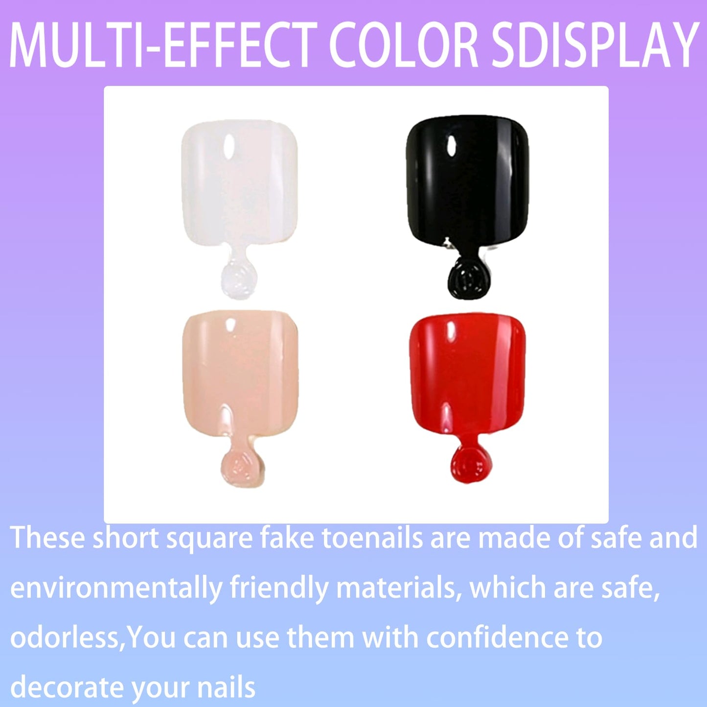 96Pcs Press on Toe Nials Short Square Fake Toe Nails White Black Pink Red Acrylic Glue on ToeNails Reusable Glossy Full Cover Stick on Tornails for Women and Gils Manicure