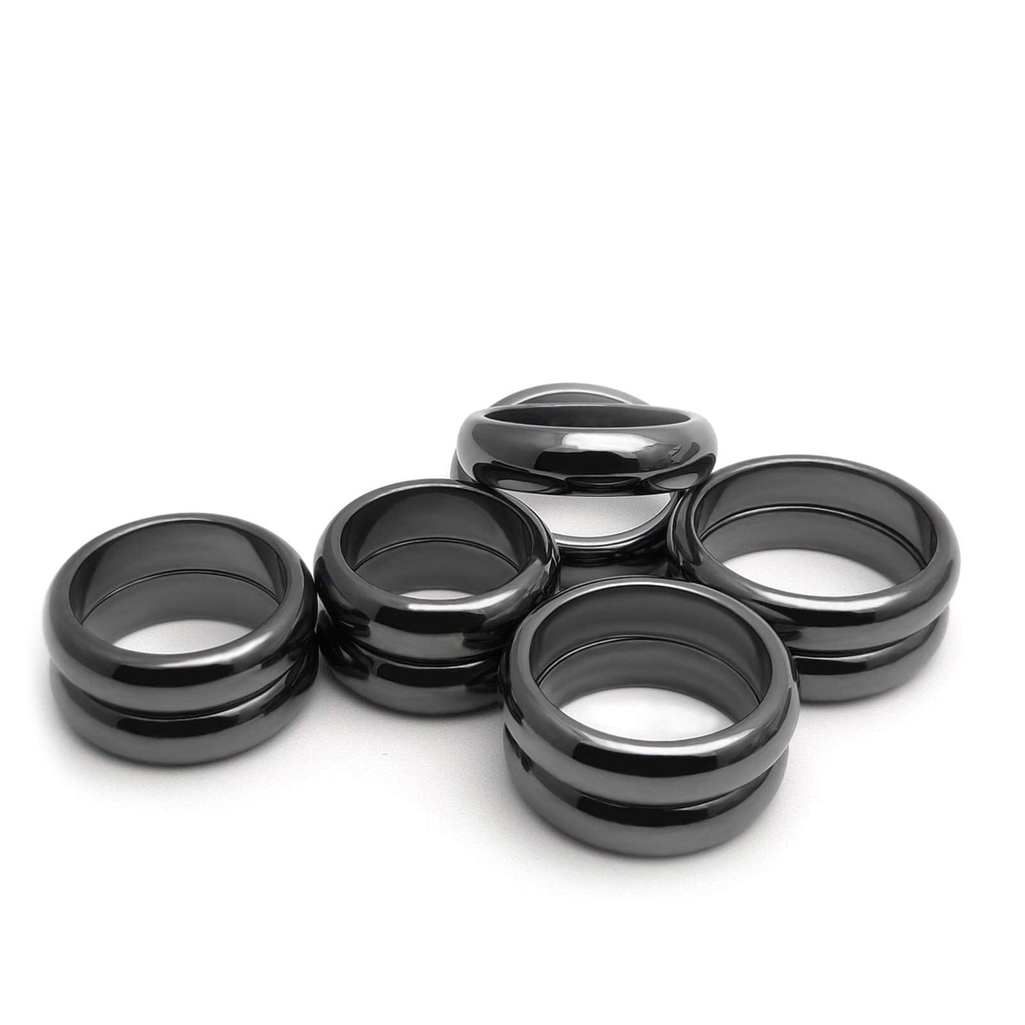 Morchic 10Pcs Pack Magnetic Hematite Stone Rings for Women & Men, Unisex Plain Band Set (6mm Width) - Mixed Sizes 6-12, Chakra Balancing, Polished Gemstone, Gift Ready