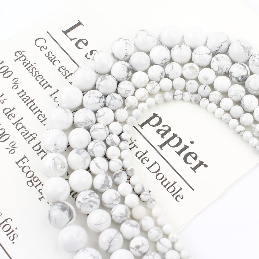 About 60pcs 6mm Natural Stone Beads White Howlite Beads Crystal Gemstone for Jewelry Making, DIY Bracelet Necklace