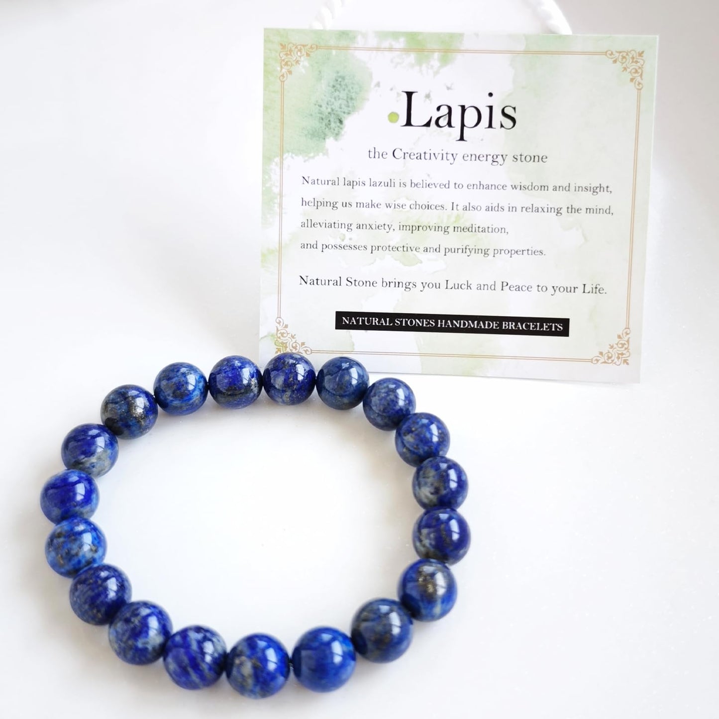 Handmade Natural Gemstone Elastic Bracelet - Healing Crystal Beads Jewelry, Unisex (Lapis Lazuli, 10mm)