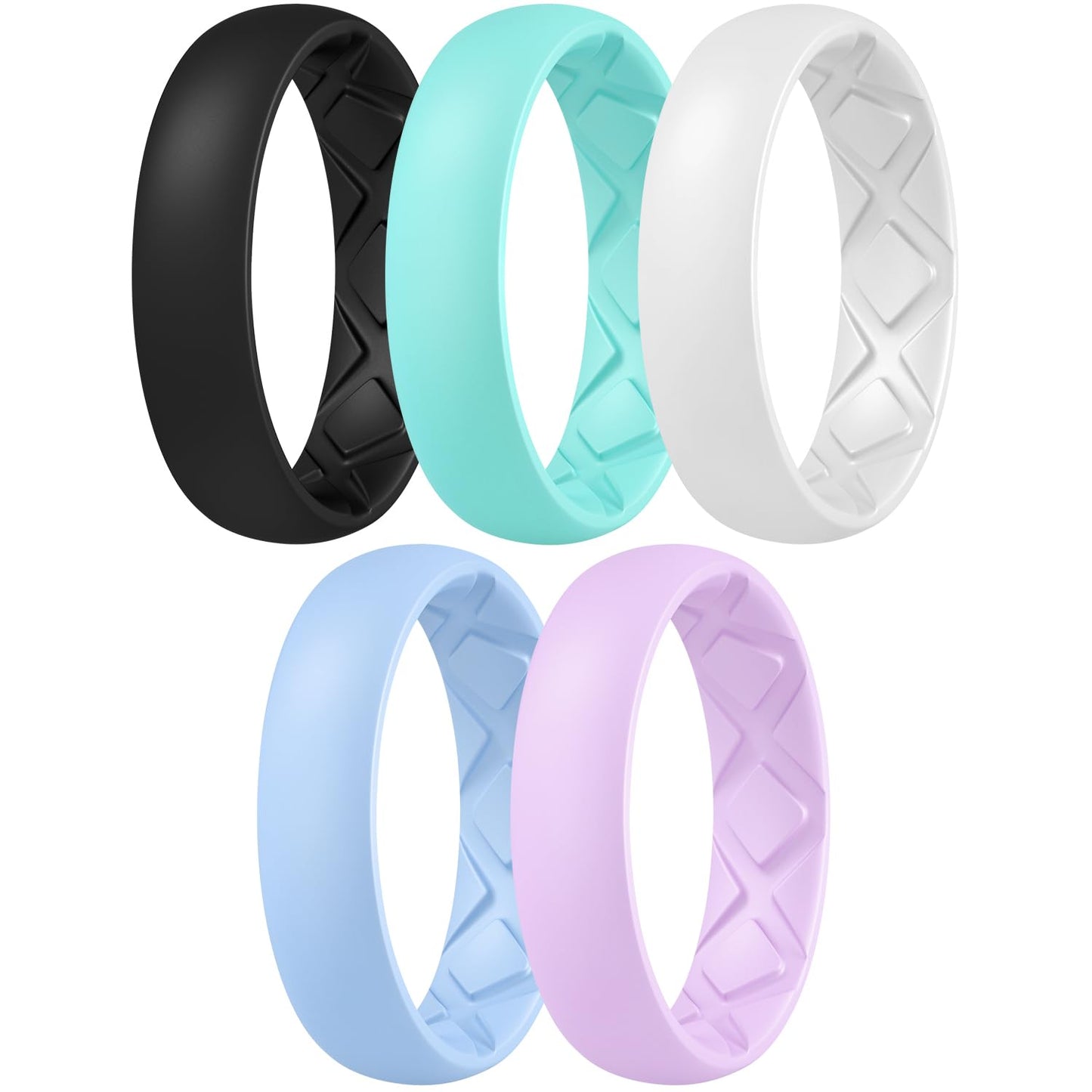 Egnaro Women’s Silicone Engagement Rings, Inner Arc Ergonomic Breathable Design with half sizes, Rubber Wedding Bands，5.5mm Wide-2mm Thick