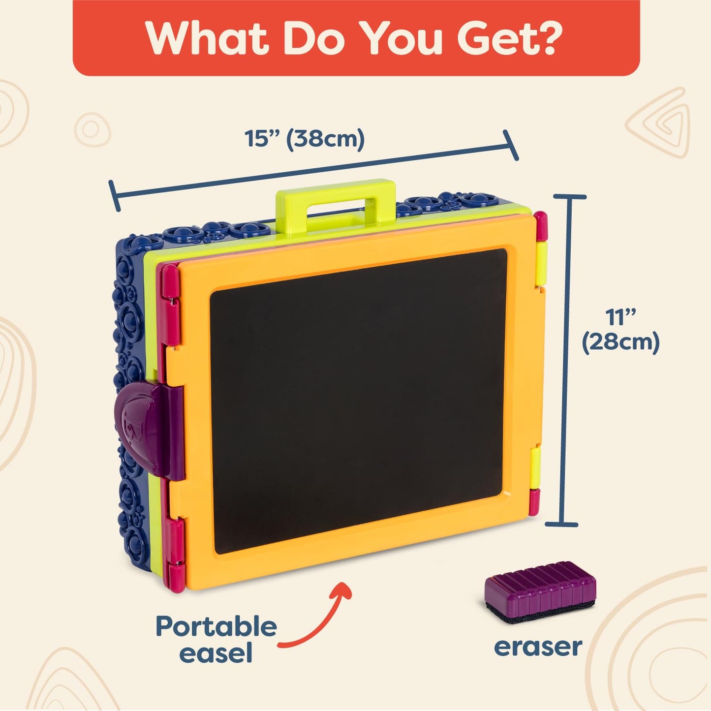 B. toys – Take It Easel – Creative Portable Table Top Easel – Chalkboard & Whiteboard – Drawing Toys for Toddlers, Kids – 2+ Years