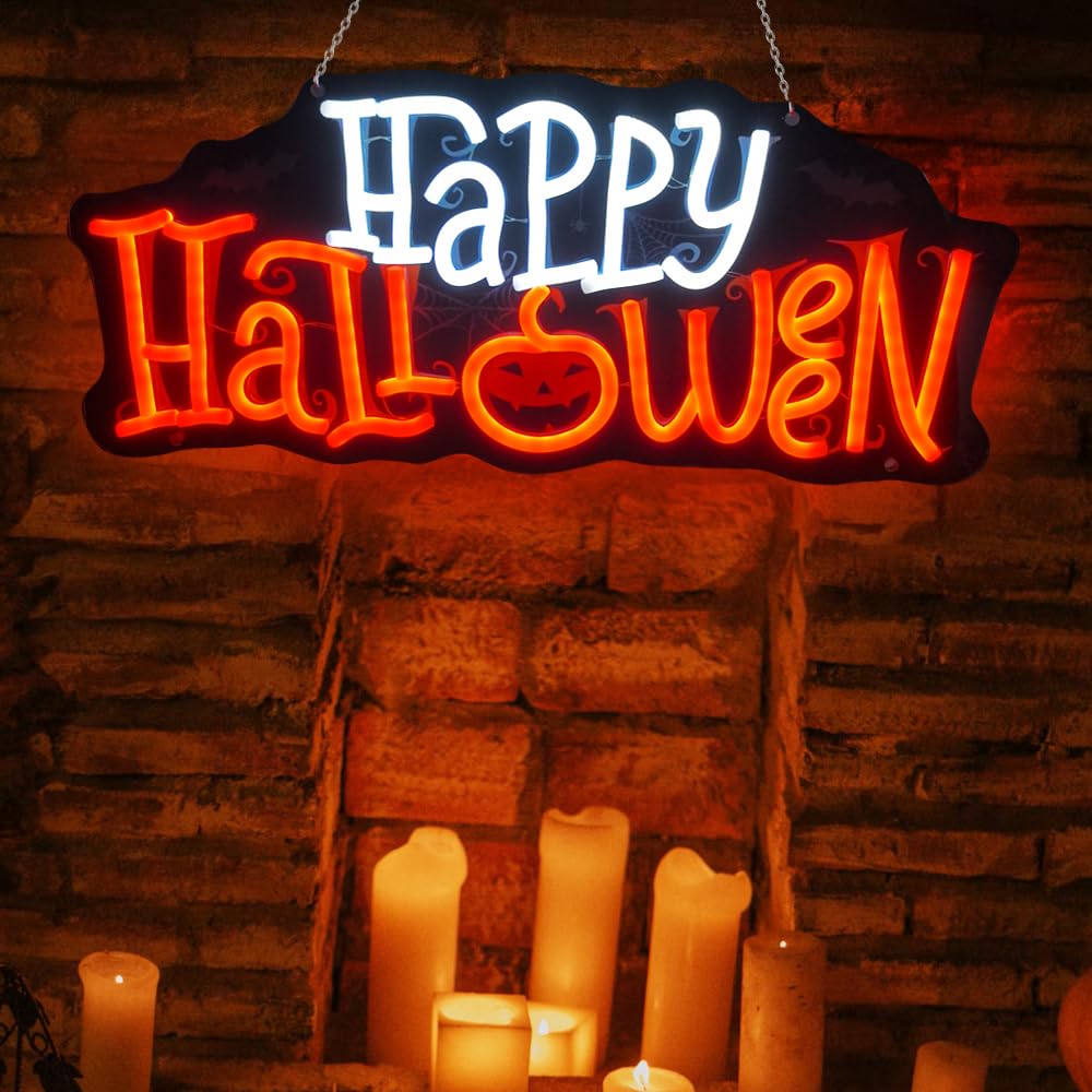Happy Halloween Neon Sign Halloween Neon Lights for Wall Decor Dimmable Pumpkin Acrylic Led Light Up Sign for Party Home Window Bar Horror Room