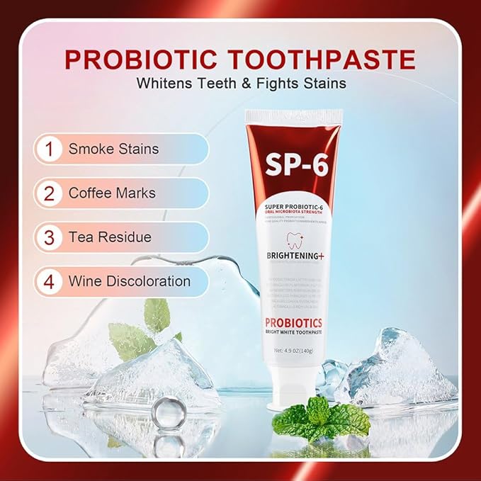 SP 6 Probiotic Whitening Toothpaste - Upgraded Formula for Whiter Teeth, Fresh Breath & Healthy Gums