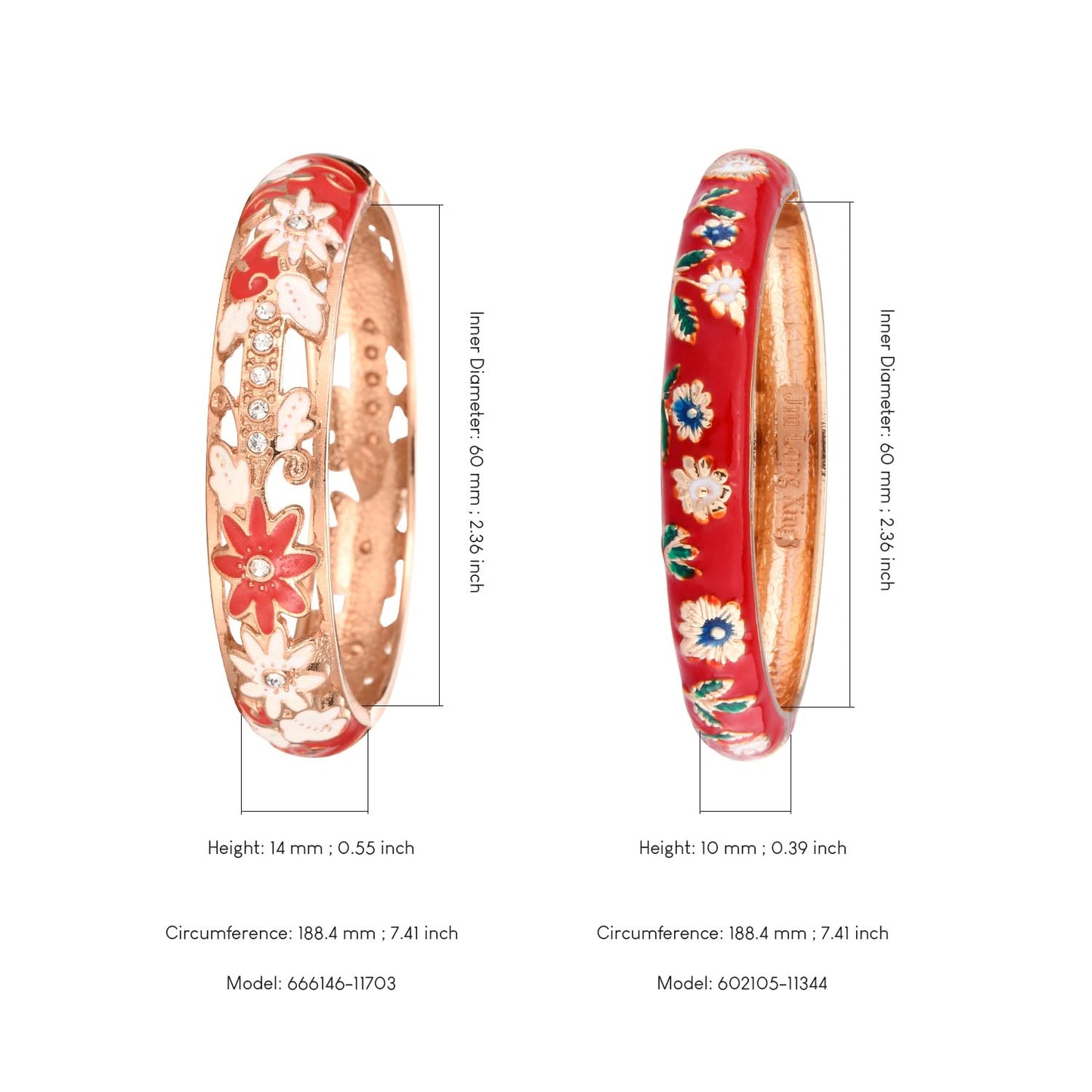 UJOY Vintage Jewelry Cloisonne Handcrafted Leaf Enameled Gorgeous Rhinestone Hinged Cuff Bracelet Bangles Gifts 88C11-55A119 red