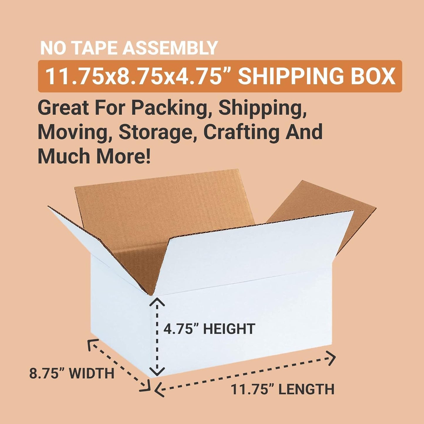 Box USA White Shipping Boxes 17 1/4"L x 11 1/4"W x 8"H (25 Pack) Medium Mailing Box for Small Business Packaging, Mailers, Gifts & Storage