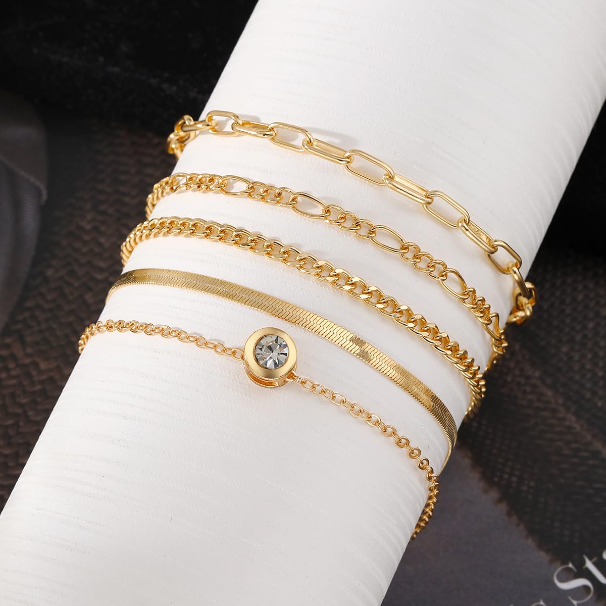 IFKM Gold Bracelets for Women, 14K Gold Plated Dainty Link Chain Bracelet Set, Trendy Stackable Layered Bracelets jewelry Gifts