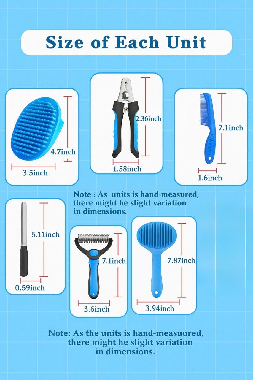 Dog Grooming Kit 6-in-1 for Heavy Shedding – Professional Pet Grooming Tools Set, Complete Home Care Kit with Deshedding Rake, Slicker Brush, Nail Clipper, Bath Brush & Flea Comb for Dogs & Cats