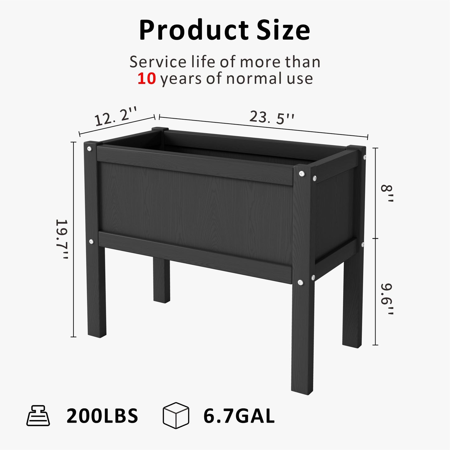 KETOYARK Raised Garden Bed with Drainage Hole Waterproof Small HDPE Elevated Planter Box with Legs Stable and Durable to Plant Herb Vegetable Flower,Patio,Balcony Outdoors/Indoors Black