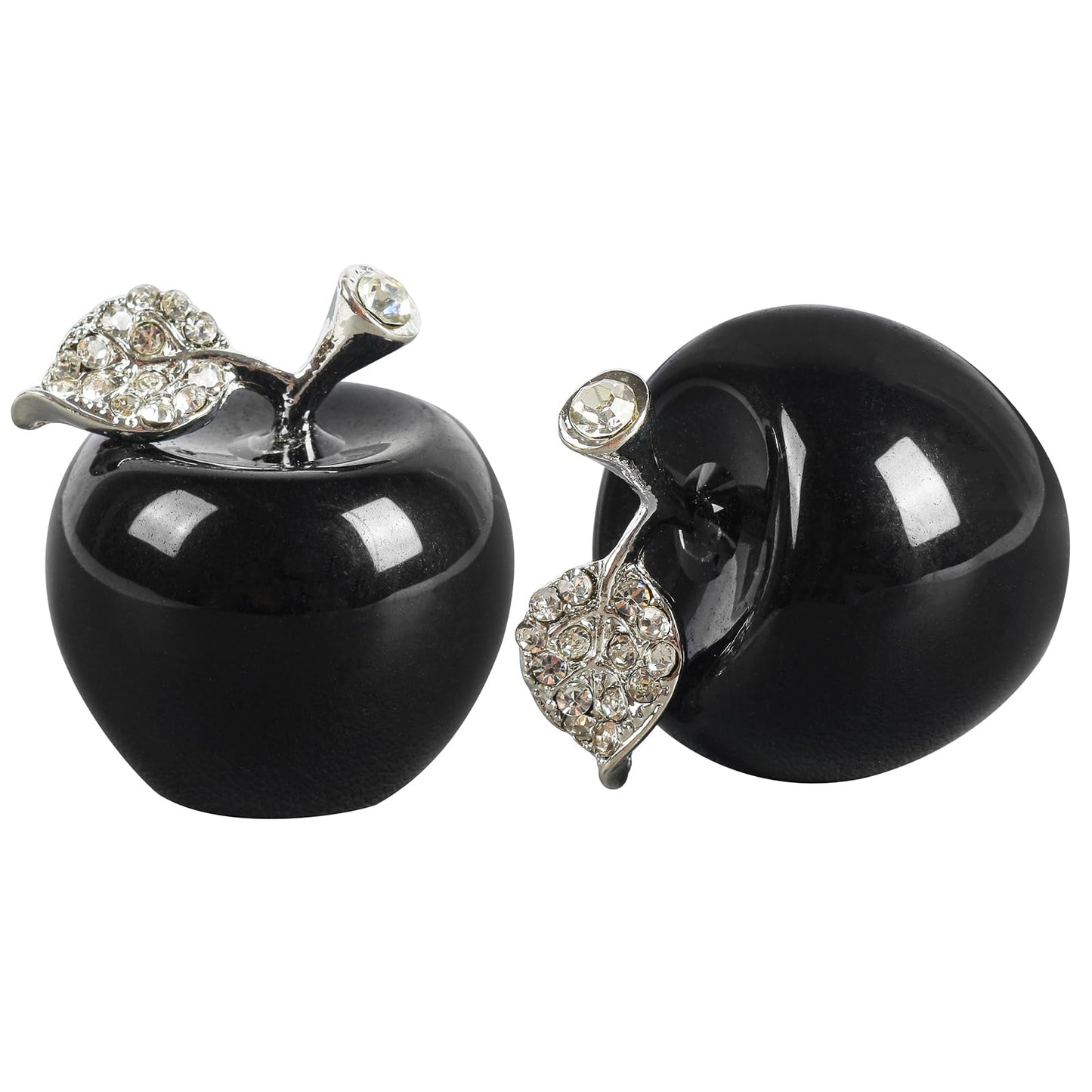 Casaper Black Obsidian Apple Figurine Pocket Stone Fruit Sculpture Healing Crystal Statue Home Decoration 1.3" Tall