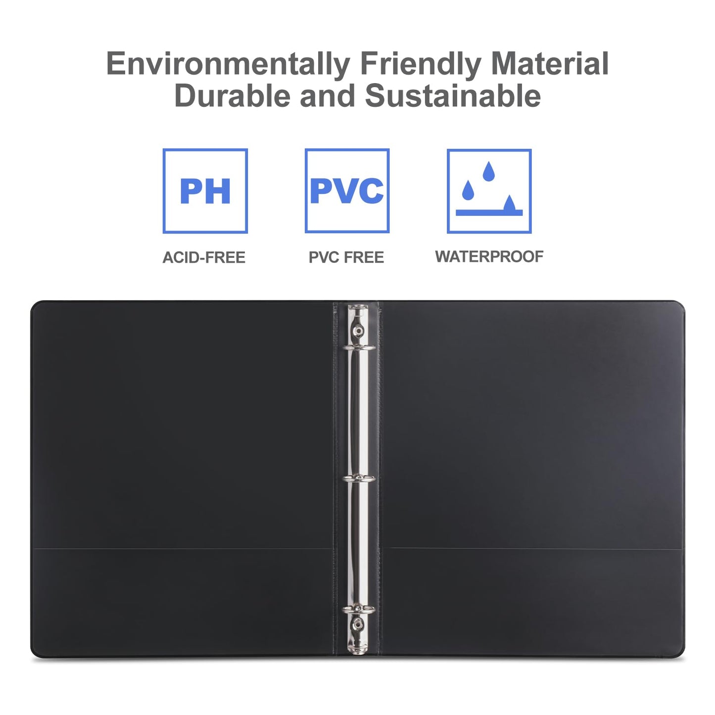 3 Ring Binder 1-1/2 Inch, ViVin Sturdy 1.5"-Round Ring Binder with 2 Interior Pockets, Clear View Cover, PVC-Free, Fits 300 Sheets of 8.5'' x 11'' Paper, Office Home School (6 Pack, Black)