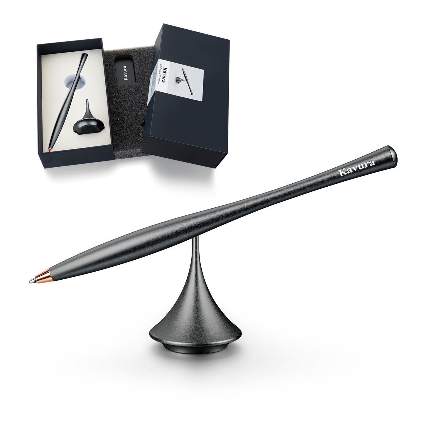 Kavura Metal Gravity Spinner Pen – Crafted with Japanese Precision, Anodized for a Sleek Metallic Finish – Relieves Stress & Sparks Creativity – Elegant Gift for Professionals and Graduates (Black)