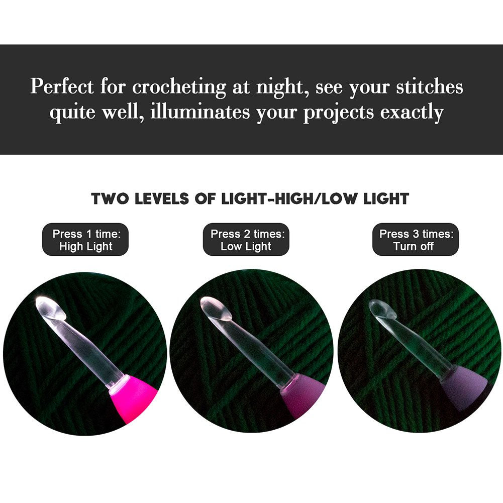 Vidillo Crochet Hooks Lights Set with Case, Ergonomic Rechargeable Lighted Hooks,9 Interchangeable Heads Hooks with a Crochet Hooks Case, Knitting Knit Needles Weave Yarn Sewing DIY Craft (Purple)