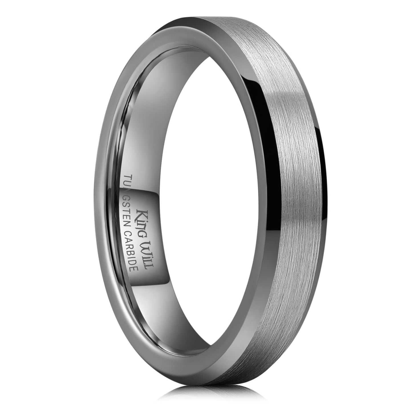 King Will Gunmetal Basic Tungsten Rings For Men 4mm Wedding Band Polished Edge Brushed Matte Promise Ring Comfort Fit, Size 7