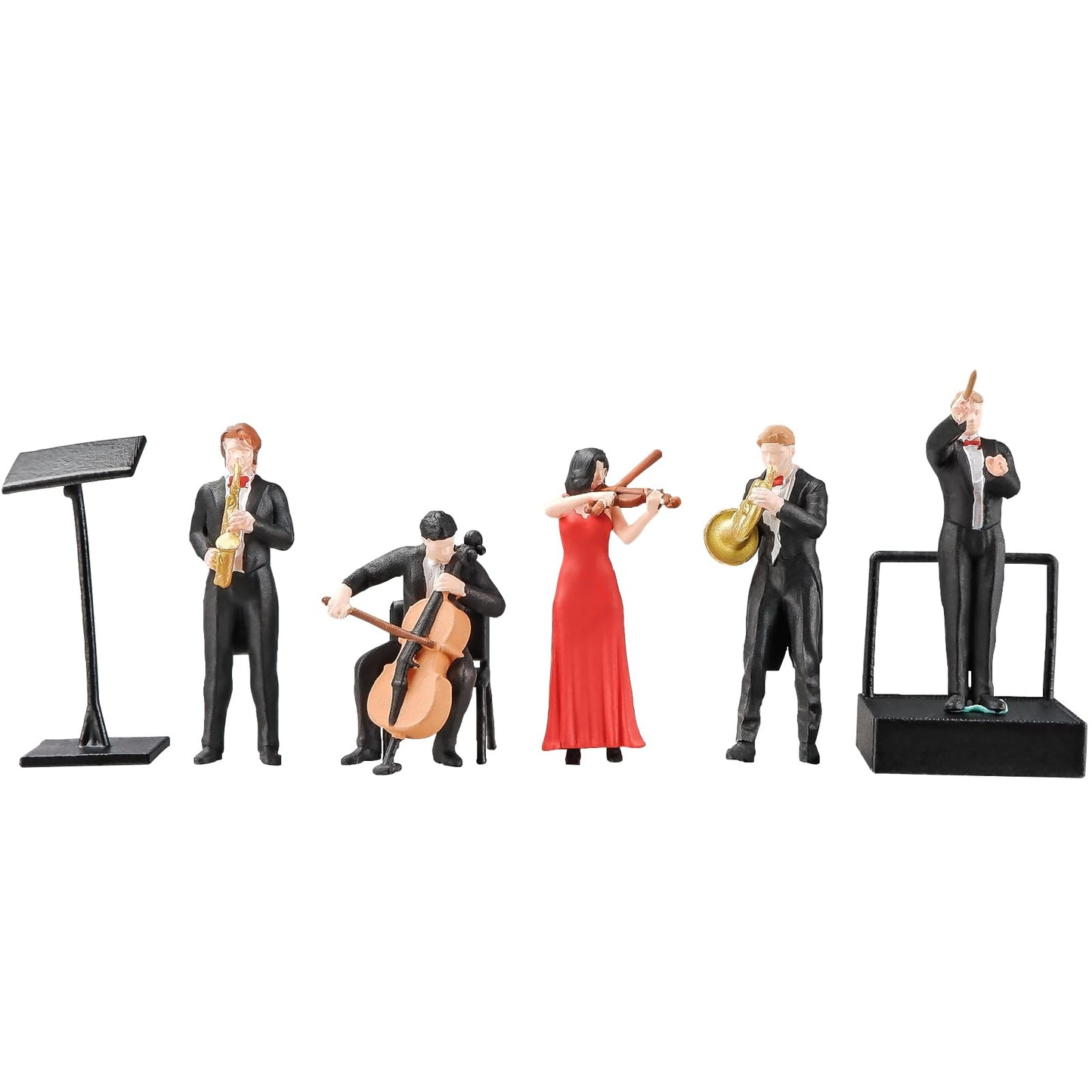 kivcmds Painted Figure 1:64 Scale Mini Model Trains Architectural Plastic People Figures，Five-Piece Symphony Orchestra. Decorative Ornaments for Miniature Scenes
