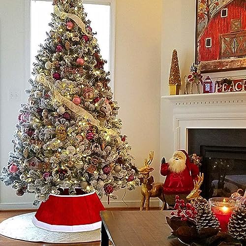 Blissun Fabric Christmas Tree Collar & Skirt - Willow Tree Decorations (Red & White)