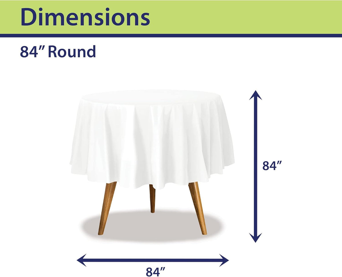 White Disposable Plastic Tablecloth for Round Tables (36 Pack) Table Cloths for Parties, Events & Weddings, Indoors & Outdoors, 84 inches, Plastic Table Cover