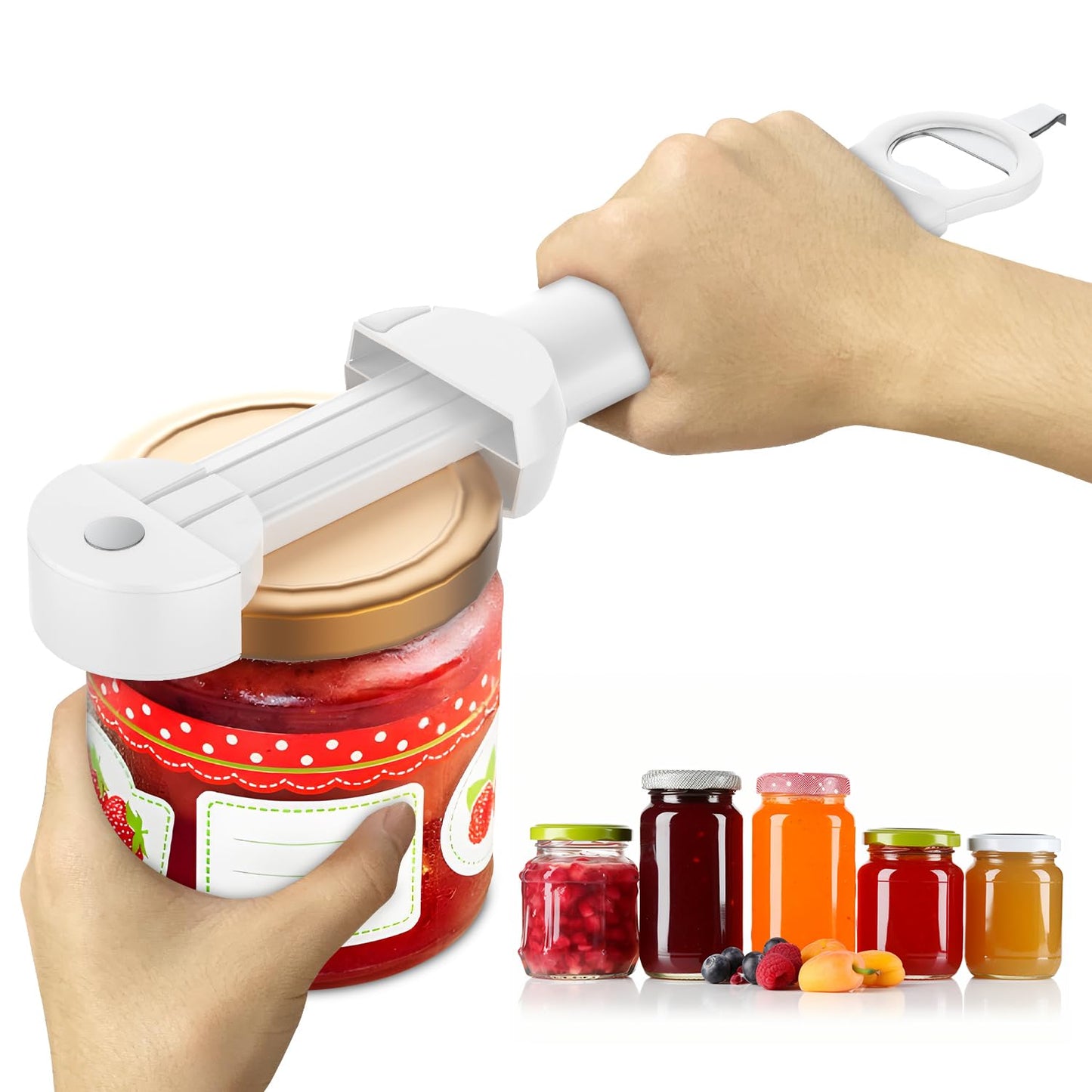 Banyaa Jar Opener Bottle Opener for Seniors with Arthritis, Multi Retractable Magnetic Can Opener, Jar Grippers for Opening Jars, Kitchen Gadgets for Weak Hands and Senior Arthritis (White)