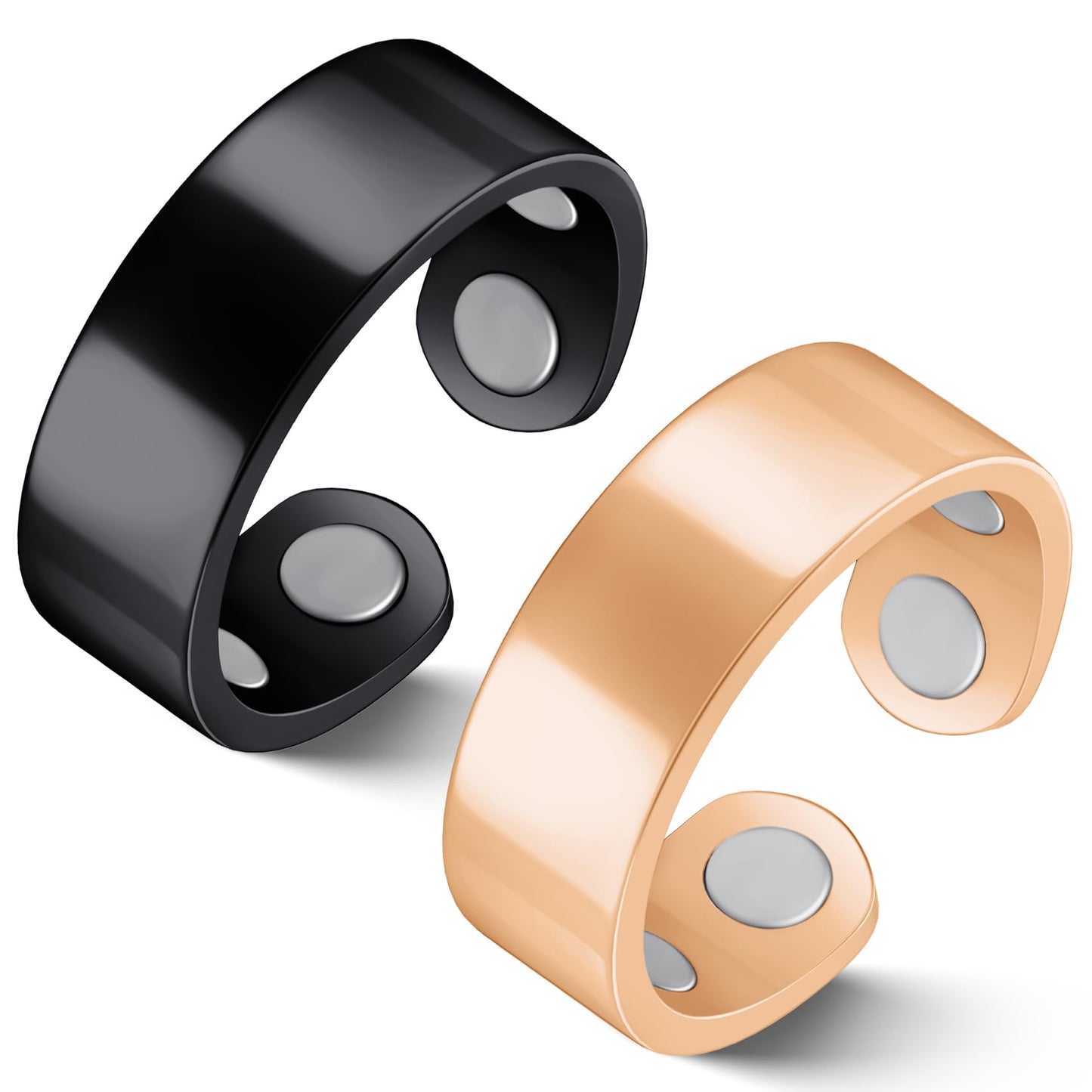 Feraco 2 PCS Magnetic Therapy Rings for Women,Stainless Steel Thumb Ring with Magnets,Black & Rose Gold