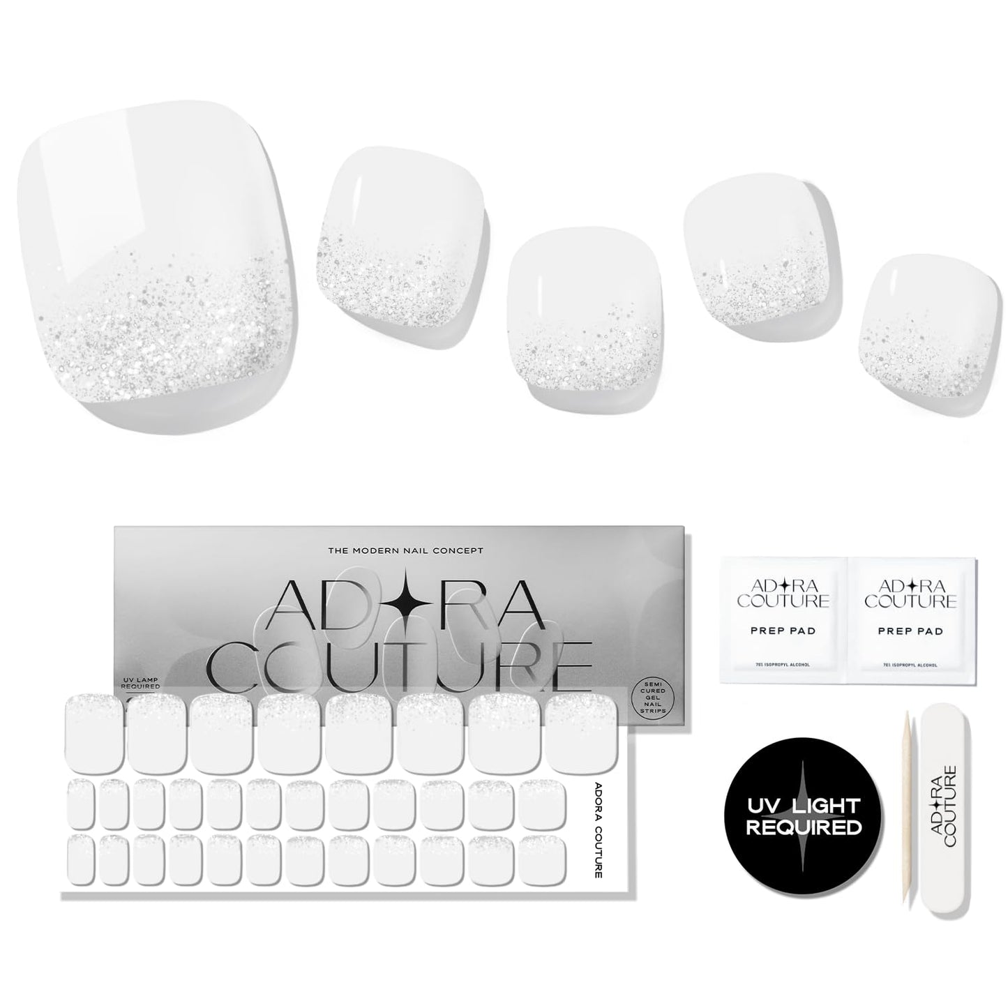 Semi Cured Gel Nail Strips – 32 Pcs Gel Pedicure Stickers - UV Nail Wraps for Toenails, Easy Application, Long Lasting, Salon Quality & UV Light Required - ICY Glam P