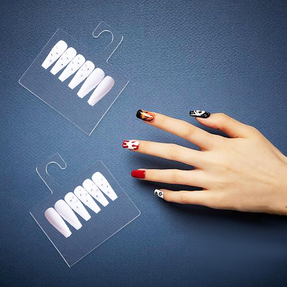 DELORIGIN Acrylic Nail Art Display Boards Clear Nails Tips Charm Sample Display Stand with 10pcs Hangers Nail Art Display Rack False Nail Organizer for Salon Nails Art Design Practice Manicure Tool