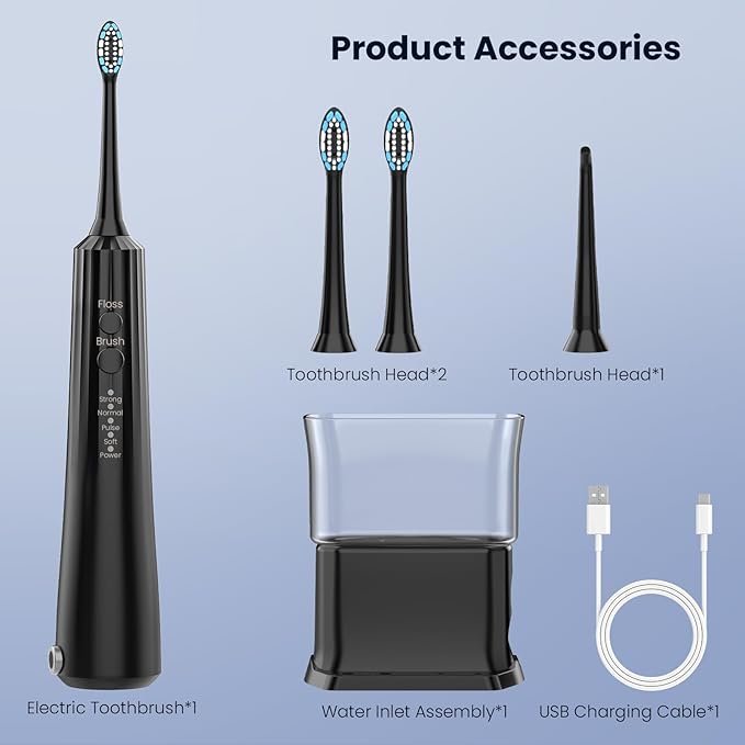 2-in-1 Electric Toothbrush with Water Flosser, Sonic Toothbrush & Dental Irrigator with 4 Modes, 600ML Water Flosser Combo