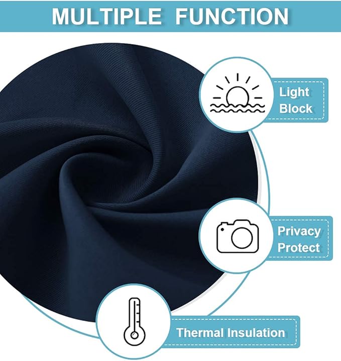 RYB HOME Blackout French Door Curtain - Privacy Thermal Insulated Window Shades for Patio Kitchen Front Entry Back Door Glass Window, Self Adhesive No Drill, 1 Panel, 12" W x 69" L, Navy
