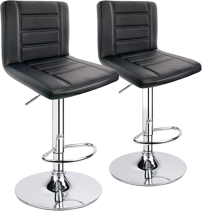 Leopard Bar Stools Set of 2, Modern Adjustable Bar Stool with Back, Swivel Barstool - Black