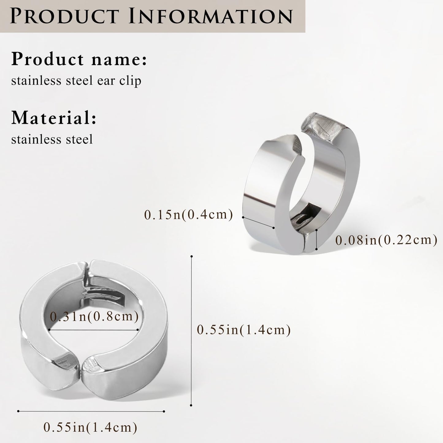 Tienyuu 8-Piece Non-Piercing Ear Clips – Stainless Steel Fake Ear Hoops for Men and Women, 4 Colors