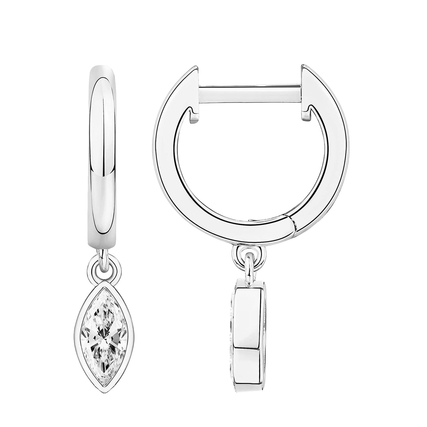 PAVOI 14K White Gold Plated S925 Sterling Silver Post Drop/Dangle Huggie Earrings for Women | Dainty Marquise Earrings
