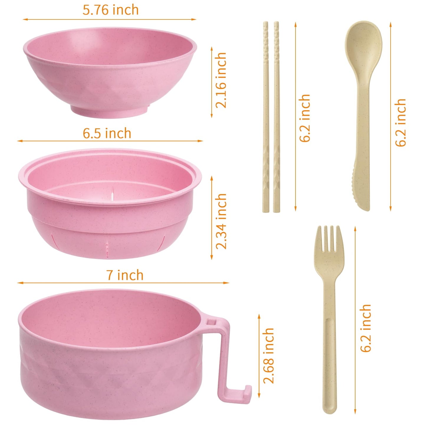 MUUBOOX Ramen Cooker,32oz Ramen Bowl Set,Microwave Ramen Bowl, Microwave Bowl with Lid, Portable Noodle Bowls,for Home Office Dorm Room College gift (Pink)