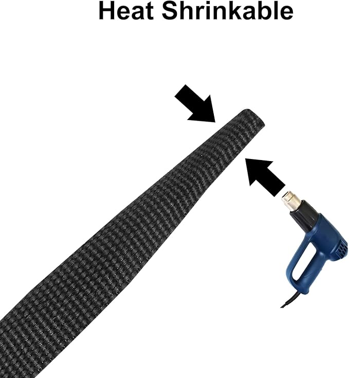 MECCANIXITY Braided Cable Sleeves Heat Shrinkable Fabric Sleeving, 1/4" 26ft Black 2:1 Ratio Heat Shrinkable Cord Protector for Harness Cable, Network Cable Protection, Cable Management