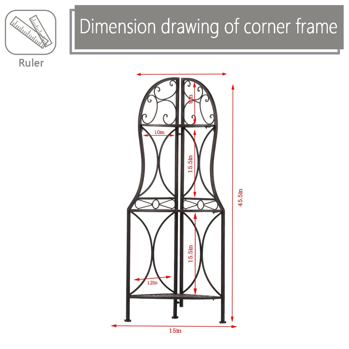 XAONIEN 3 Tier Metal Corner Shelf Stand for Kitchen Free Standing Corner Shelf, Bakers Rack, Antique Bronze
