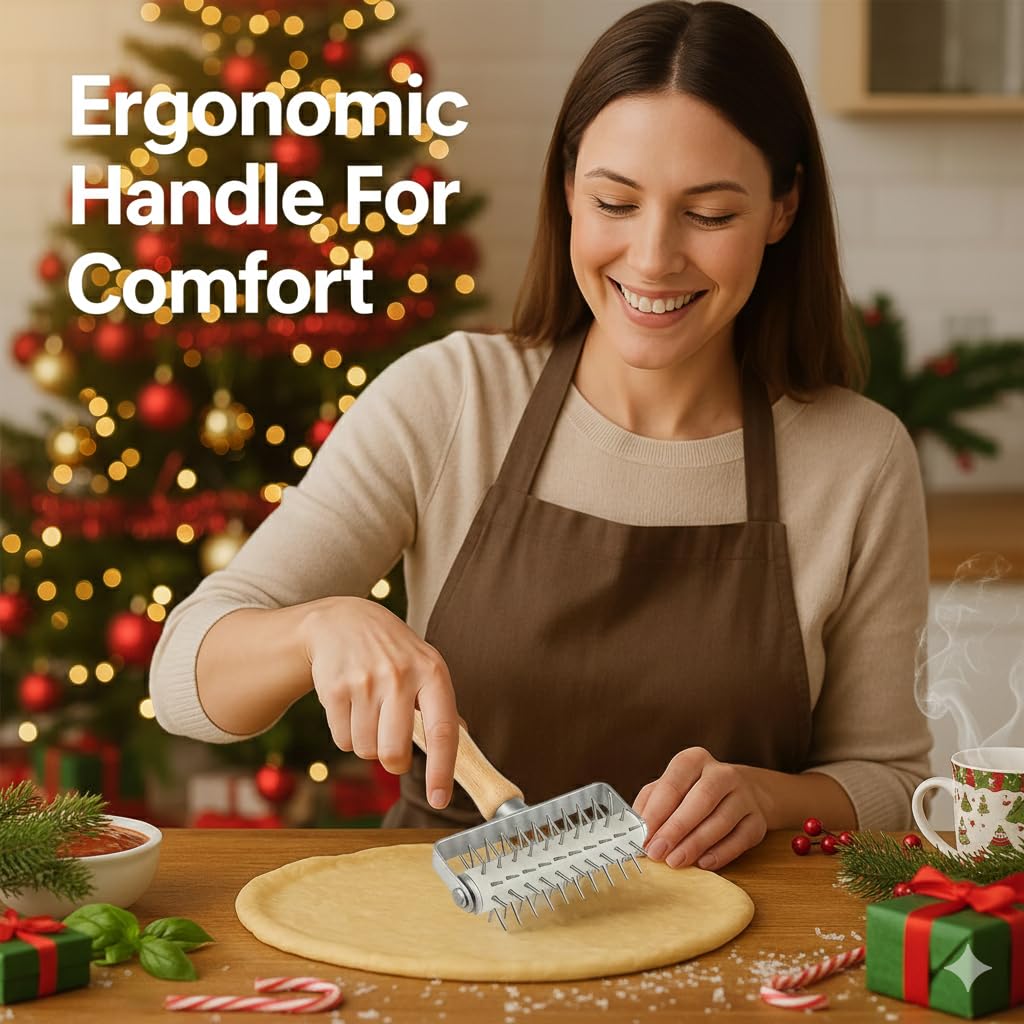 EVEDMOT Pizza Dough Docker Roller Stainless Steel, Pin Puncher Dough Hole Maker, Docking Tool for Pizza Pie Cookie Pastry Bread