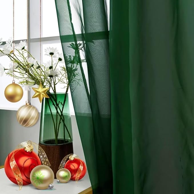 SpaceDresser Foliage Green Sheer Curtains 4 Panels Rod Pocket Semi-Sheer Curtain 54 Inches Long Light Filtering Voile Window Drapes for Bedroom Living Room Kitchen, Each 52W x54L