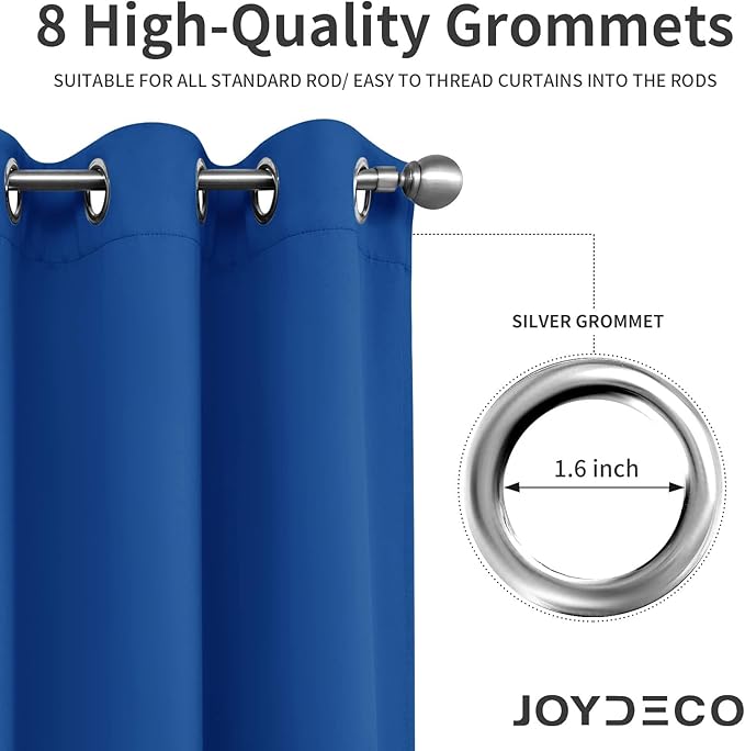 Joydeco Blackout Curtains 63 Inch Length 2 Panels Set, Thermal Insulated Long Curtains& Drapes 2 Burg, Room Darkening Grommet Drapes for Living Room Bedroom Window (W52 x L63 Inch, Royal Blue)