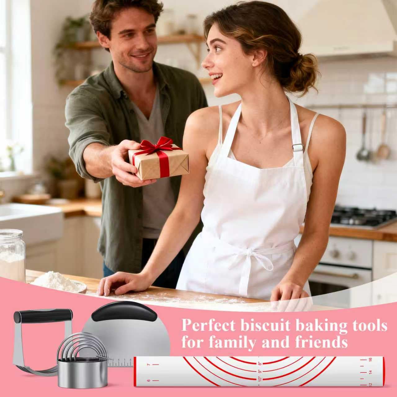Frapkom Biscuit Cutter, Silicone Pastry Dough Baking Mat Set, Baking Tools and Accessories Kit (4 Pcs/Set)
