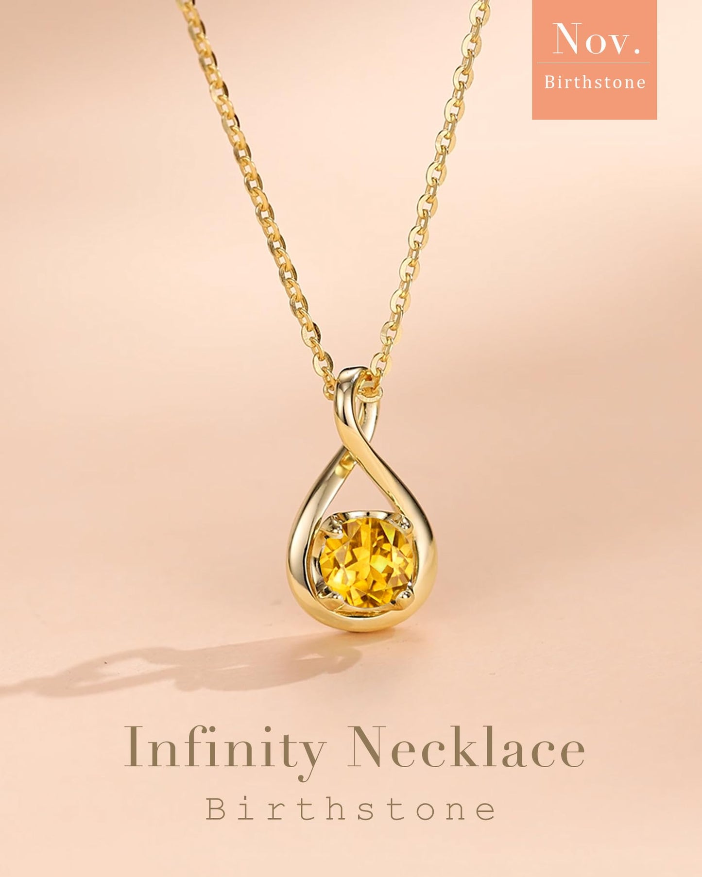 FANCIME Citrine Necklace November Birthstone Yellow Gold Plated Sterling Silver Yellow Topaz Gemstone Infinity Pendant Fine Jewelry Anniversary Mothers Day Gifts for Women Her Mom