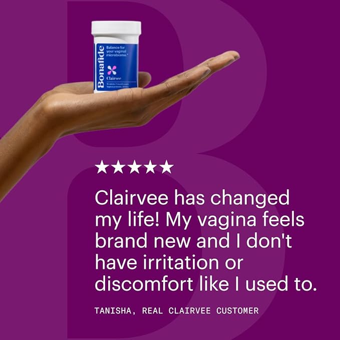 Clairvee by Bonafide. Vaginal Probiotic for Relief from Odor, Itching, & Discharge. — 3-Month Supply (45 Capsules)