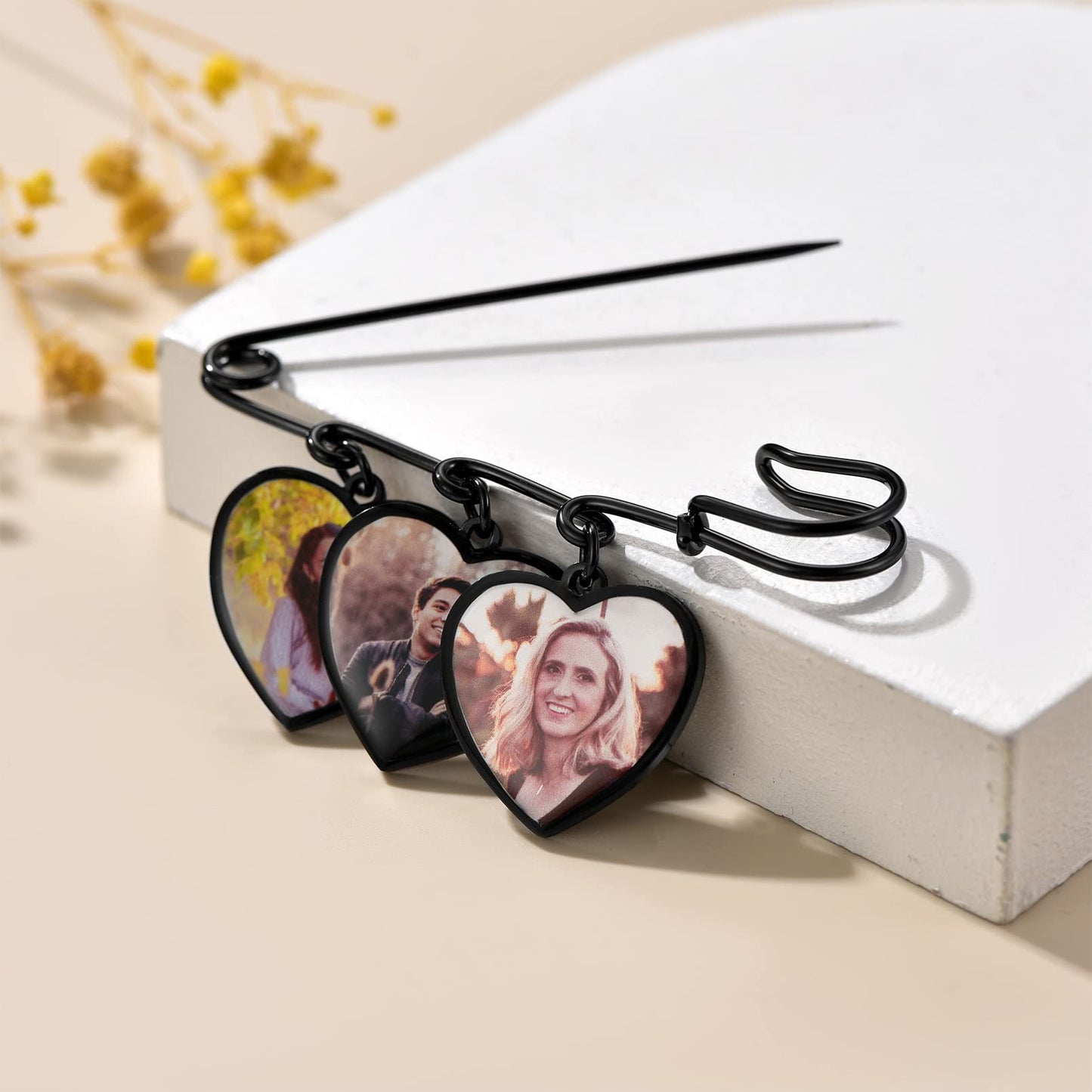 Custom4U Custom Bouquet Charms for Wedding Memory Heart Brooch Pins Photo Charm for Women Men