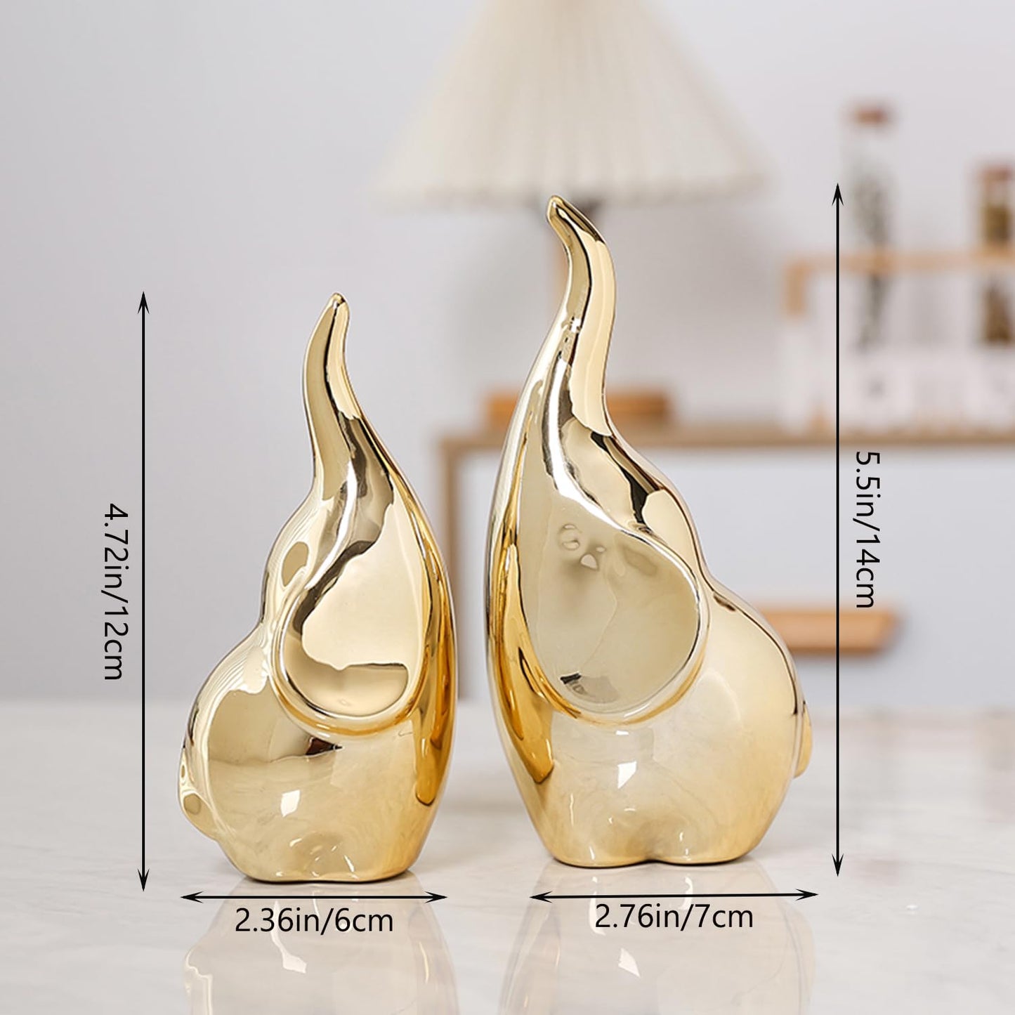 A Pair Gold Elephant Decor, Modern Style Ceramic Art Elephant Sculptures, Abstract Accent Figurines for Home Decor, Shelf, Nightstand Gift