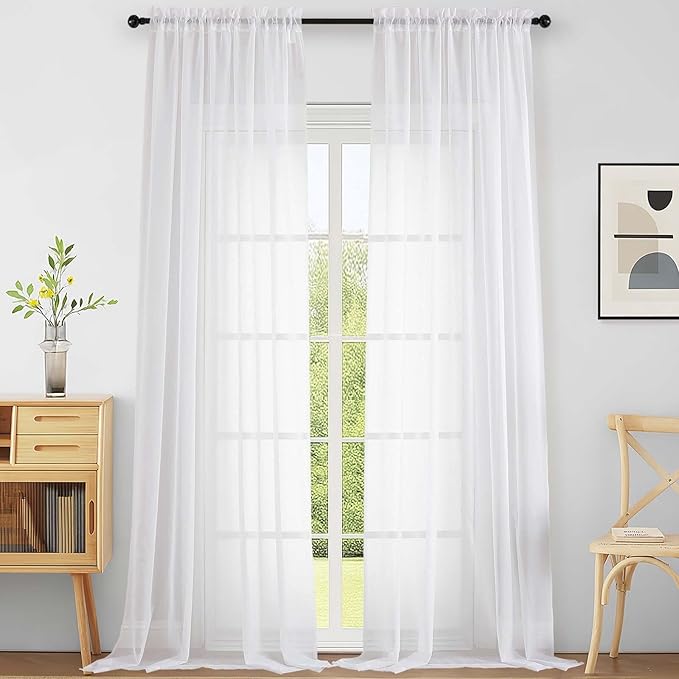 Extra Wide White Sheer Curtains 120 Inches Long, Extra Long Light Filtering Modern Patio Curtains for Sliding Glass Door, Rod Pocket Voile Drapes for Living Room, 2x59Wx120L Inches, 10FT, 2PCS