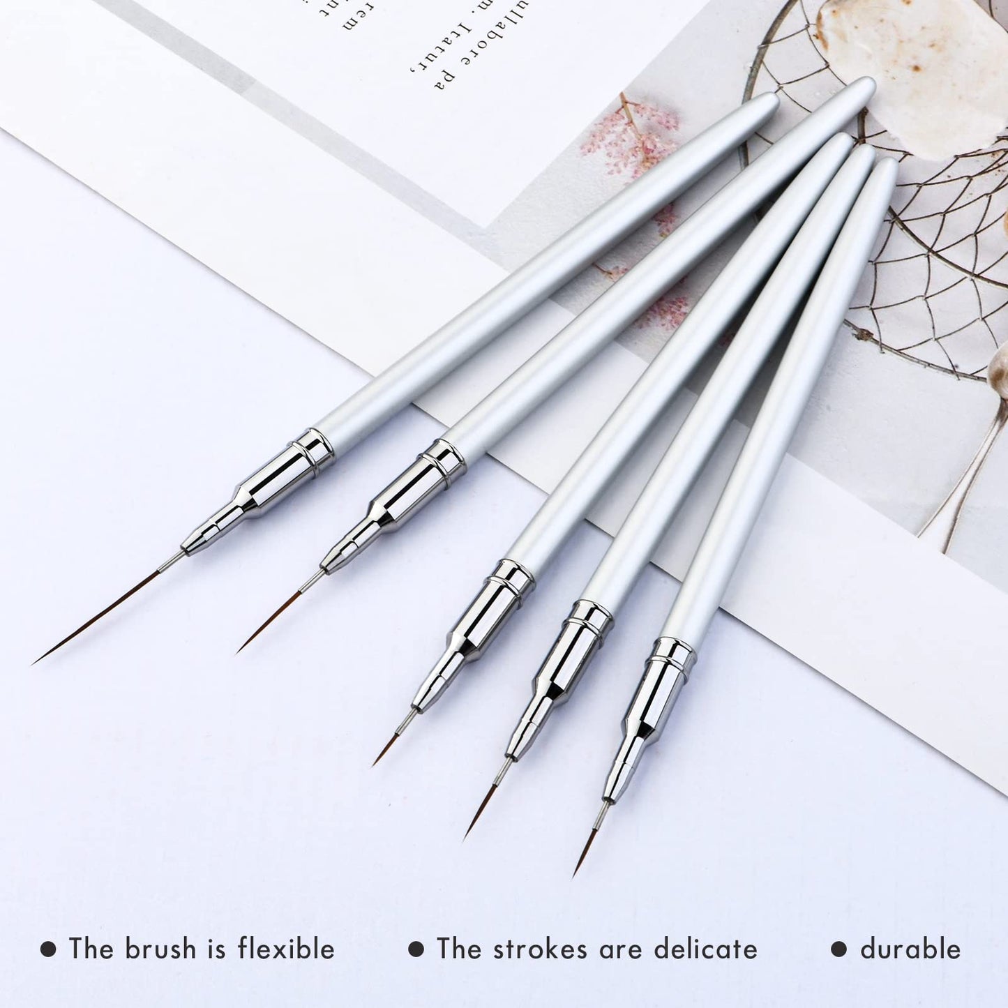 Eptbsdu 5PC Nail Art Brush Set - Long Lines, Liner, UV Gel Polish, Metal Handle, Sizes 7/9/11/15/25mm