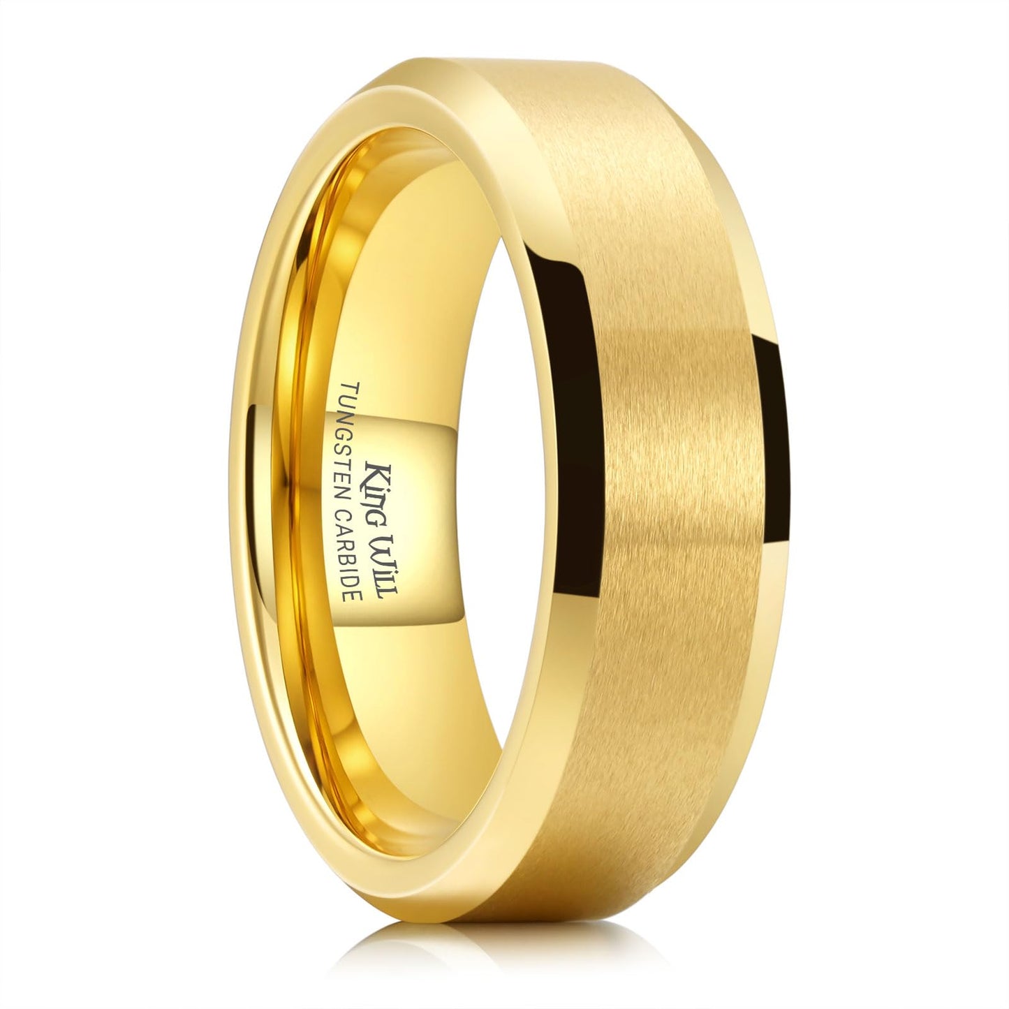 King Will 7mm Basic Tungsten Rings For Men Gold Wedding Band Polished Edge Brushed Matte Promise Ring Comfort Fit (Size 14)