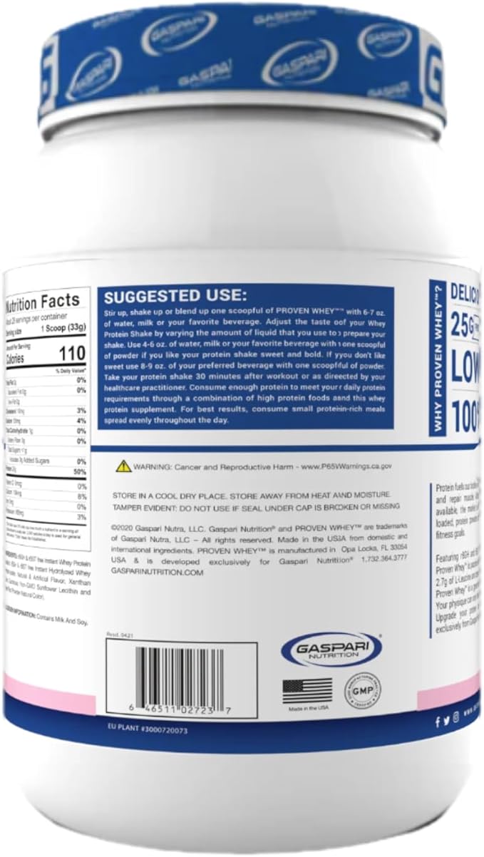 Gaspari Nutrition Proven Whey, 100% Hydrolyzed Whey Isolate, High Protein, Lactose Free, Low Carbohydrate and Low Sugar (Chocolate Ice Cream, 2 Pound (Pack of 1)