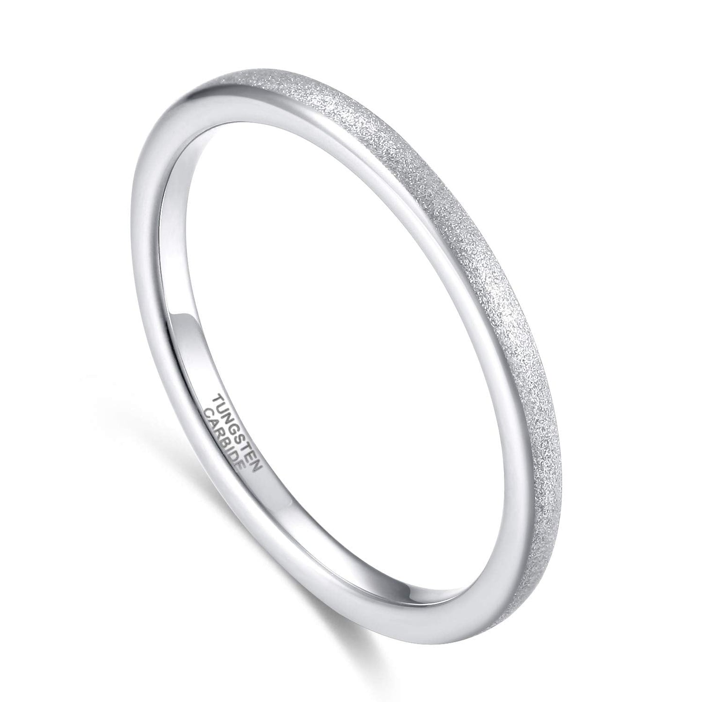 Greenpod 2mm Tungsten Wedding Bands for Women Silver Stackable Sandblast Engagement Rings Comfort Fit Size 4.5